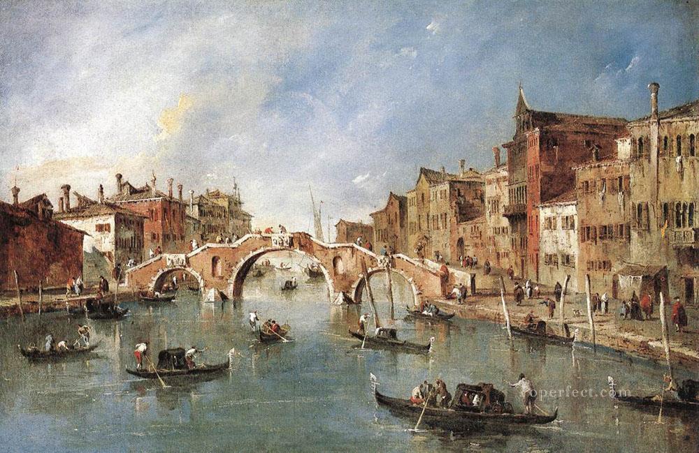 The Three Arched Bridge at Cannaregio Francesco Guardi Venetian Oil Paintings
